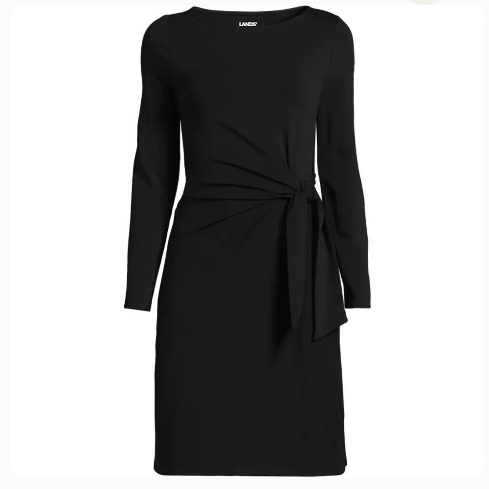 Lands’ End Boatneck Long Sleeve Tie Waist Dress - Picture 2 of 10